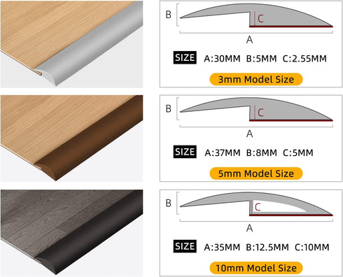Carpet & Floor Edging Trim Strip, Self Adhesive PVC Floor Transition Strip for Doorways with Height Less Than 3 MM