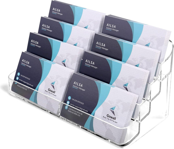 Business Card Holder, 8 Pocket Acrylic Stand for Desk, Clear Business Card Display for Home and Office, 4 PCS