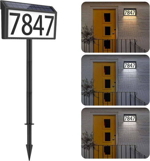 MAXvolador Solar Powered Address Sign House Numbers Waterproof, 3-Color Lighting Modes LED