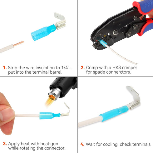 HKS 200PCS Piggyback Spade Connector Kit, Heat Shrink Electrical Quick Disconnect Wire Connectors