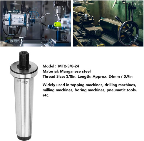 MT2-3/8-24 Drill Chuck Arbor 2MT Shank To 3/8in 24 Threaded Drill Chuck Arbor Hardened Morse Taper MT2 Adapter for Pneumatic Tools