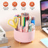 Pink Desk Organizers and Accessories 10Pcs Set, 360-Degree Rotating Pen Holder, Tape Dispenser, Stapler, Scissors