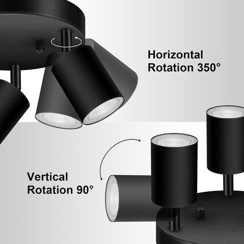3 GU10 Bulb Light Track Lighting Fixtures Ceiling, Matte Black Round Directional Ceiling Spotlight, Flush Mount