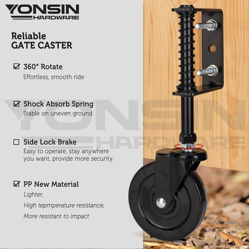 4" Heavy Duty Spring Loaded Gate Caster, Drag Gate Wheels with 360° Swivel for Wooden and Metal Gates