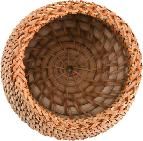 Set 2 Elsjoy of Wicker Pencil Holder, Natural Rattan Pen Cup Woven Makeup Brush Holder, Rustic Utensil Caddy Wicker Pen