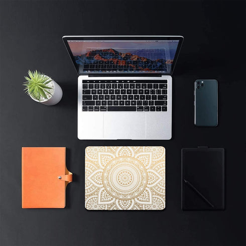 Mouse Pad, White & Gold Mandala Pattern Rectangular Non-Slip Rubber Mouse Mat for Office