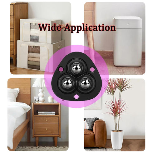 Self Adhesive Mini Caster Wheels, 360°Rotation Swivel Stainless Steel Rollers for Furniture (4 Pack, Black)