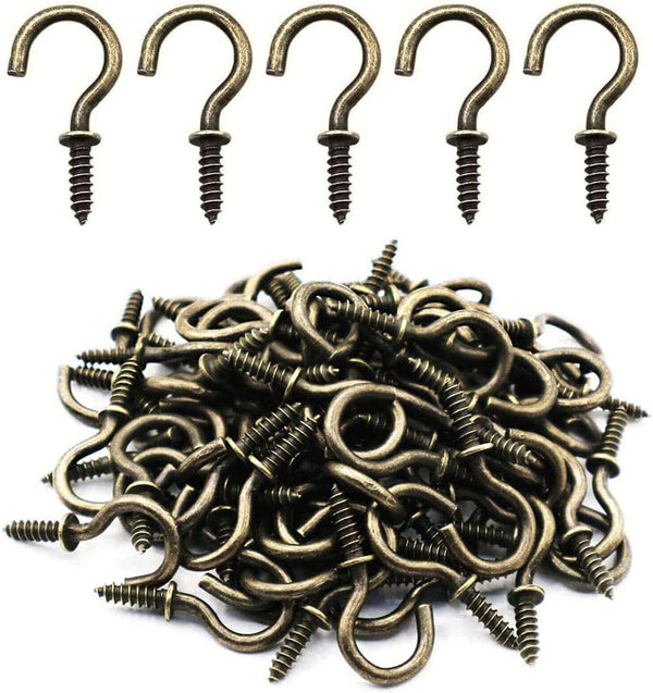 Small Screw Hooks 5/8 Inch 160 Pcs Ceiling Hooks for Christmas Lights, Jewelry, Cup Hooks for Hanging Bronze