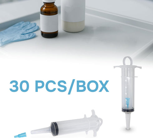 60ml Set 30 Pack, ONE-CARE ENFit Transparent Syringes White with Slip Tip & Adapter Thumb Ring, Clear Body, Resealable