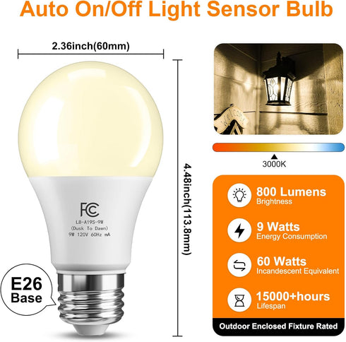 Bulbs Bulb, Bulb 60W 9W, 3000K,E26 4 Pack TJOY Dusk to Dawn Light Outdoor, Light Sensor LED Light Automatic on/Off