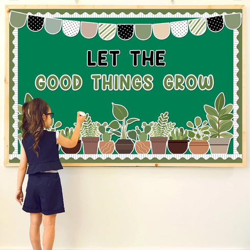 ZOiiWA Summer Potted Plant Bulletin Board Set, Summer Greenery Classroom Decoration, Let The Good Things Grow