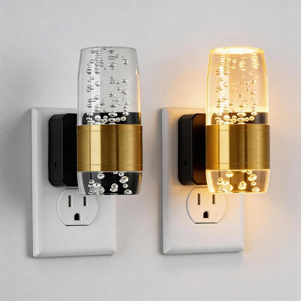 UnbamGlow Manual Off Slider Night Lights (2-Pack), Luxury Gold Aluminum Bubble Acrylic, Dimmable