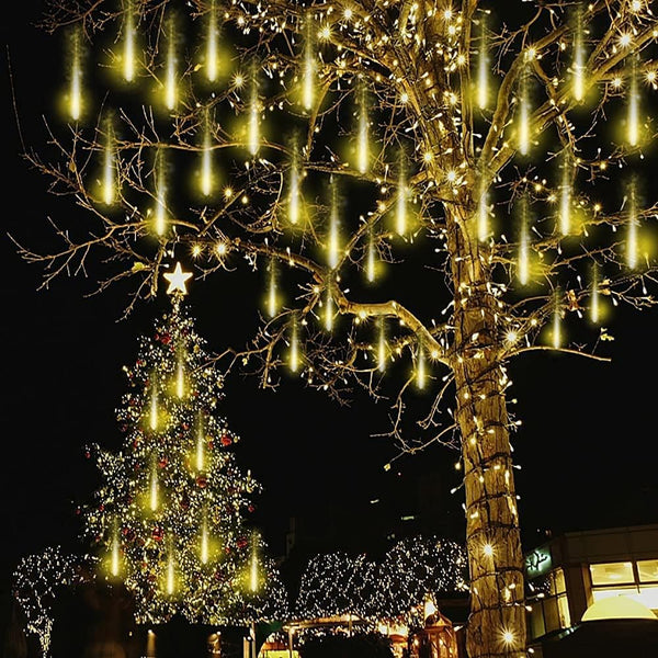 Kwaiffeo Warm White Icicle Lights Outdoor, 16-Tube Meteor Shower Lights for Christmas