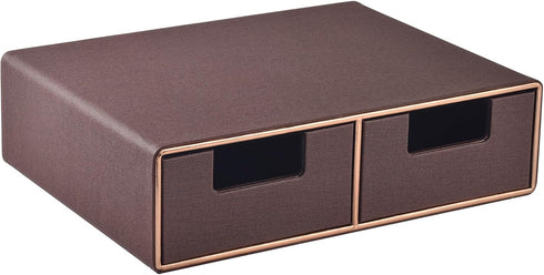 Linen Leather Desk Organizer with Drawers - Mini Stackable Desktop Storage Box for Office Supplies, Home Vanity (Brown)