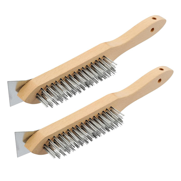MAXMAN 12 Inch Stainless Steel Wire Scratch Brush, Heavy Duty Wire Brushes with Wooden Handle, 2 Pieces for Cleaning