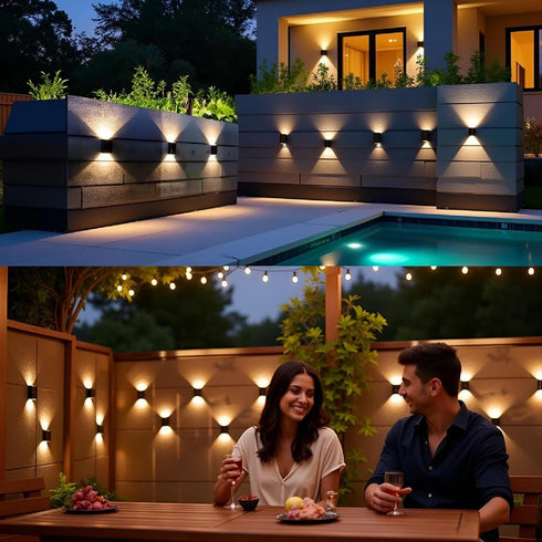 4 Pack,Illuminate IP65 ASLIDECOR Solar Wall Lights UP Down Outdoor Sunlight Sensor Lamp Waterproof LED Modern Deck
