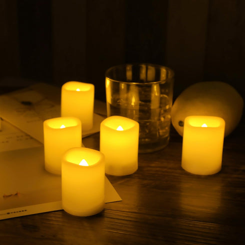 Set of 12 Flameless Candles - LED Votives with Timer, Battery-operated, Long Battery Life 200+ Hours