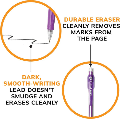 BIC Velocity Mechanical Pencils, 4-Count Pack, Medium Point (0.7mm), Colorful Barrel, with Eraser and Lead Refills