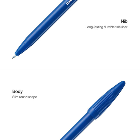 MONAMI Plus 3000 Felt Tip Pens, Fine Point (0.4mm), Blue, 12-Count for Writing/Journaling/Note Taking