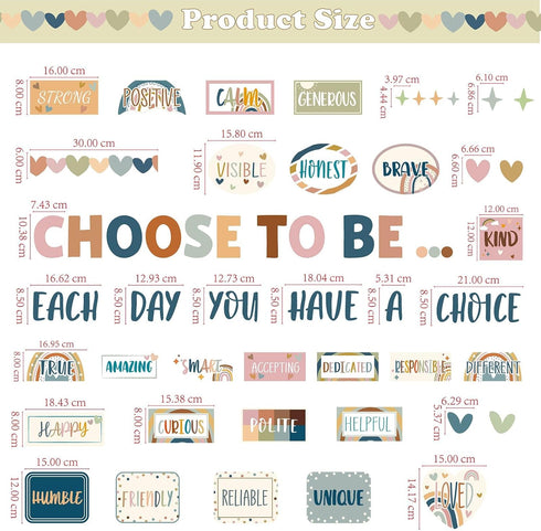 BOHO Motivational Bulletin Board Set Inspirational decoration for Classroom Motivational Posters Choose to Be Positive Accent Cutouts BOHO Rainbow Bulletin Boards for Teachers School Wall Supplies
