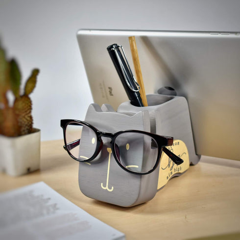 I'm Wood Multipurpose Eyeglass Phone Pen & Pencil Holder, Stationery Desk Organizer for Home Office Decor, "Dream Big
