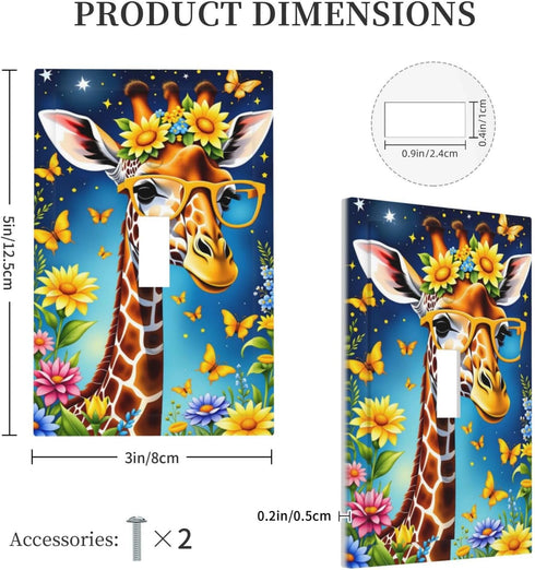HTSAHKV 3 5 Inch Colorful Giraffe Flowers Wall Plate Light Switch Cover Single Gang Outlet Faceplate Print Plate Cover
