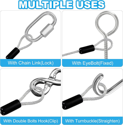 1/8" 2 1.6ft (20") PATIKIL Dia Vinyl Coated Stainless Steel Cable with Loops, Pcs Flexible Wire Rope Security Chain
