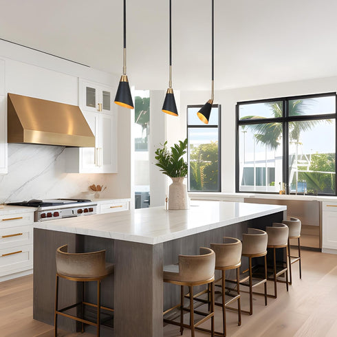 1-Light KSANA Modern Mini Pendant Light, Gold and Black Adjustable Metal Pendant Lighting Fixture for Kitchen Island