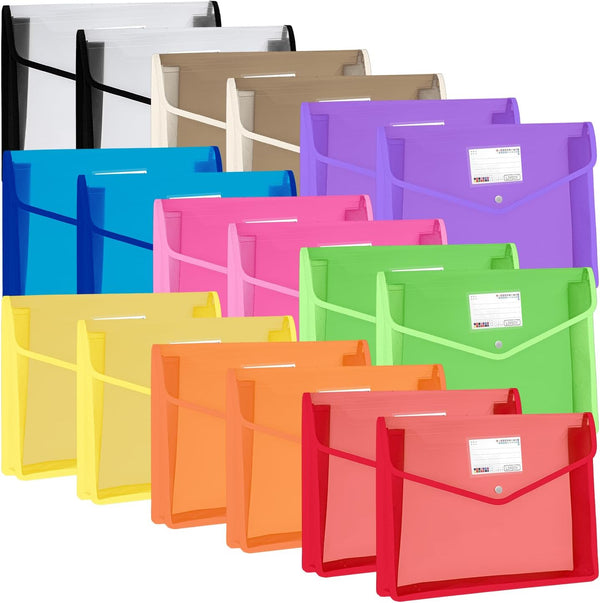 YoeeJob 18 Packs Plastic File Folders, Legal Size Expandable Document Folder with Snap Button Closure, Multi-Colored