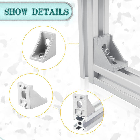 30 Set Silver 2020 Series Aluminum Extrusion Profile Connector, Includes Wrench and Corner Brackets