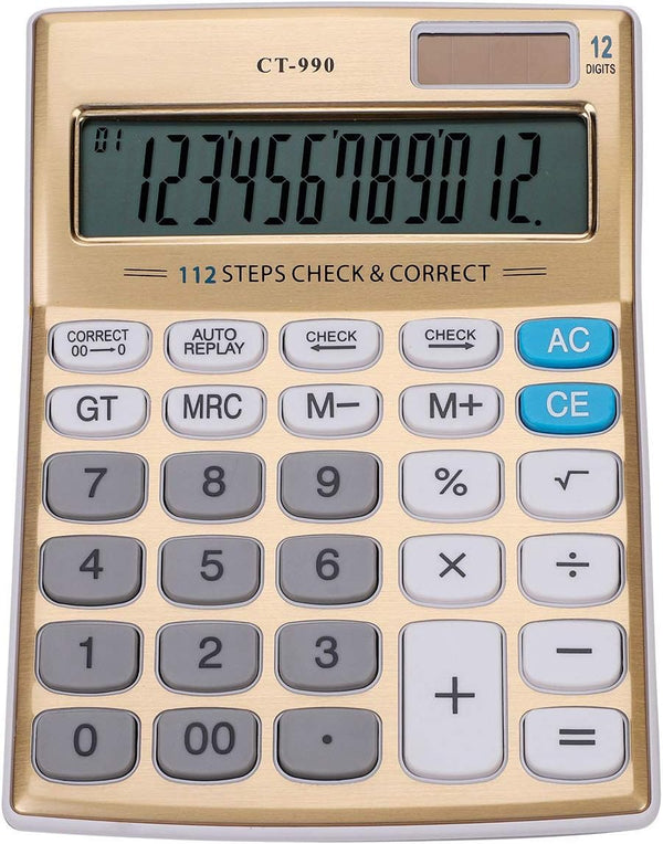 Standard Function Calculator, Portable Solar Power Desktop Calculator, 12 Digit Large LCD Display for Daily Office Use