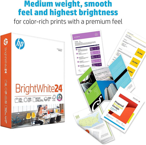 HP Papers | 8.5 x 11 BrightWhite 24 lb | 1 Ream - 500 Sheets | Made in USA - FSC Certified