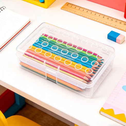 Kcjdd Personalized Pencil Box,Clear Hard Pencil Case with Stickers for Back to School,Plastic Marker Crayon Box