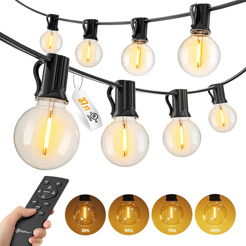 Brightown 37Ft Outdoor String Lights with Remote, 11 G40 Shatterproof LED Bulbs,