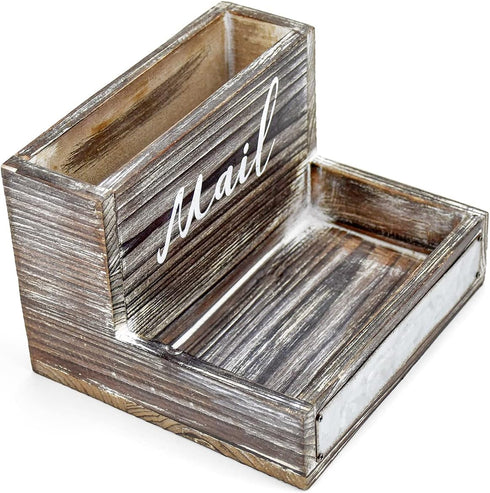 Farmhouse 2 Tier Mail Organizer, Rustic Wooden Desk Mail Holder, Countertop Letter Sorter, Office Desk Accessories