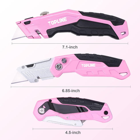 TOPLINE 2-Pack Pink Utility Knife Set, Retractable Box Cutter and Pocket Folding Knife