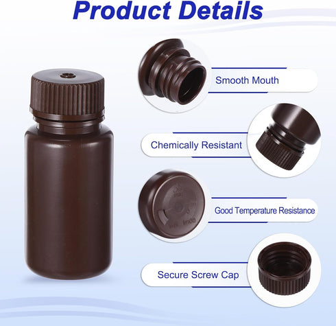 PATIKIL 20 Pcs 60ml Amber Reagent Bottles, PE Wide Mouth Round Bottles with Screw Cap for Lab Storage