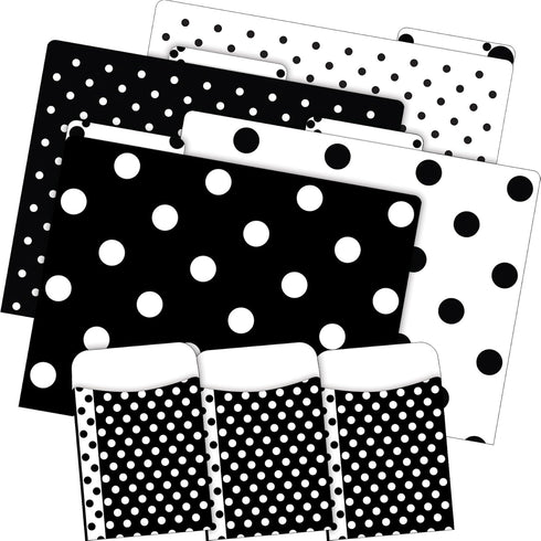 Barker Creek Designer File Folder and Library Pockets, Black & White Dot, 12 File Folders and 30 Pockets