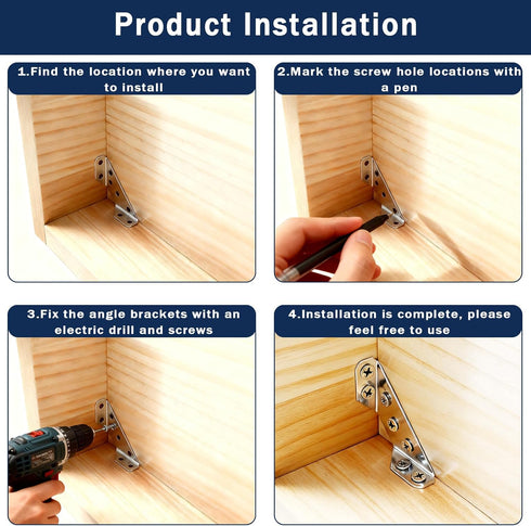 22-Pack 120 Stainless Steel L Bracket with Pieces Self-Tapping Screws, Universal Triangular Support Corner Bracket