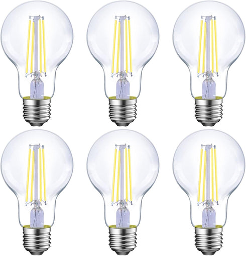 Energetic Dimmable LED Filament Light Bulbs, 8W, 60 Watt Equivalent, Daylight 5000K, Classic Clear Glass, 6 Pack