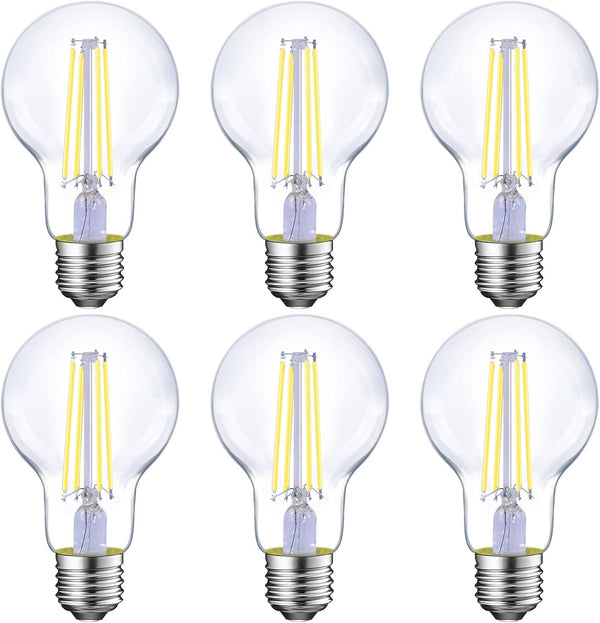 Energetic Dimmable LED Filament Light Bulbs, 8W, 60 Watt Equivalent, Daylight 5000K, Classic Clear Glass, 6 Pack