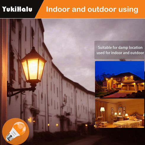 Bulbs, A15 1800K E26 600Lm, 60W Bulbs 4-Pack YukiHalu LED Amber Orange Light Equivalent Soft Warm Sleep Light