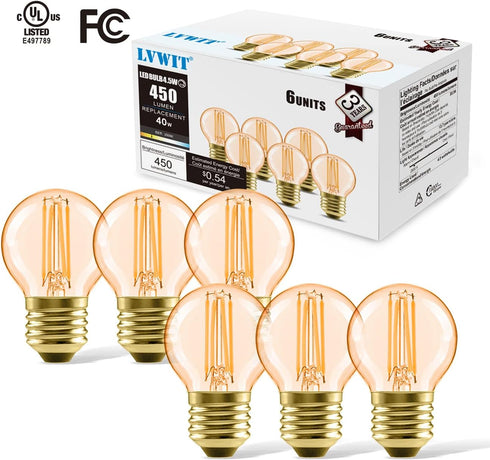 LVWIT G14 LED Filament Globe Bulb 5.5W (40W Equivalent), Dimmable 2500K Warm White E26 Screw Base, Decorative Edison