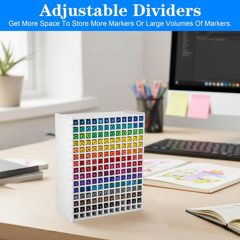 Xaajooio 180 Marker Organizer Holder for Markers, Art Supply Storage Rack with Adjustable Dividers, Desktop Pen Holder