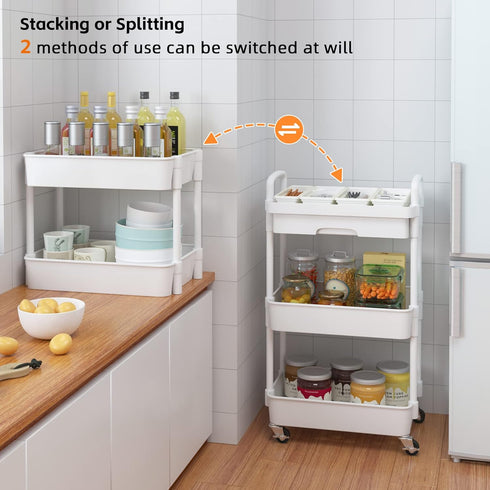 Calmootey 3-Tier Rolling Utility Cart with Drawer, Multifunctional Storage Organizer for Kitchen, Bathroom, Office