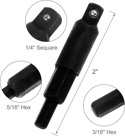 2-Piece Hexagon Key Adapters for HVAC, 1/4-Inch Square Wrench Opening, Carbon Steel, Alloy Steel