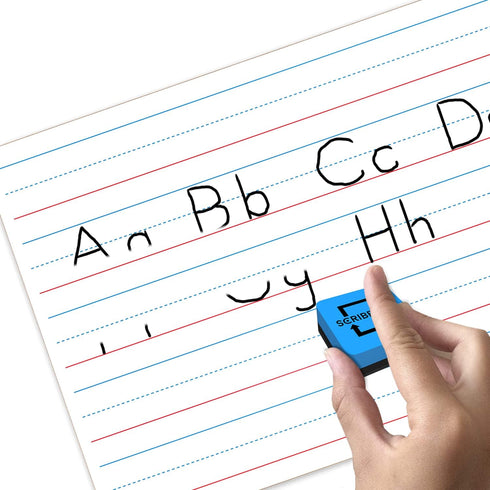 Scribbledo 10 Pack Double Sided Whiteboards, Lined Dry Erase Board for Kids, Handwriting Practice, 9x12, 10 Markers
