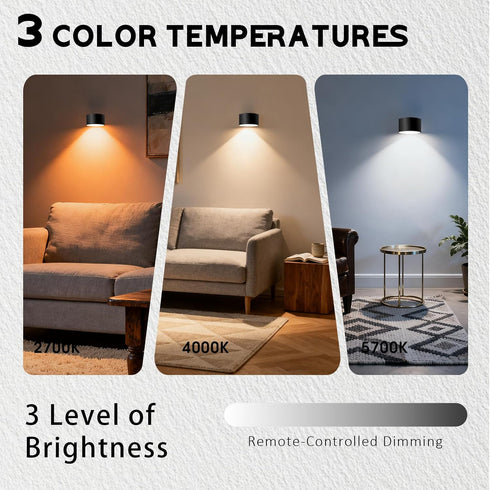 Generic 3 Dimmable 360 Sweden Wall Lamps with Remote, Color Temperatures, & Rotatable Magnetic Sconces for Bedroom