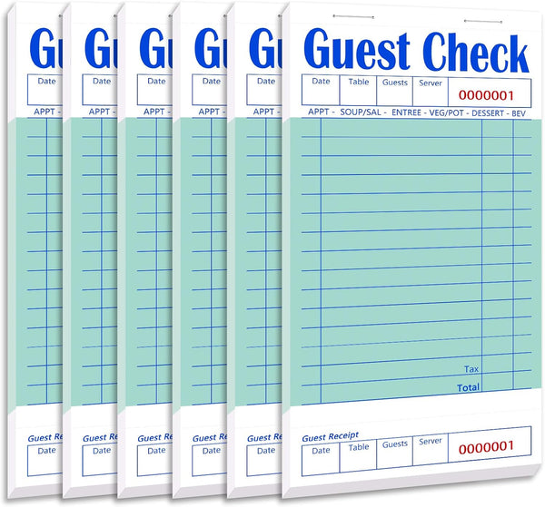 Guest Check Books 6 Pack, Guest Checks for Servers, Server Note Pads,