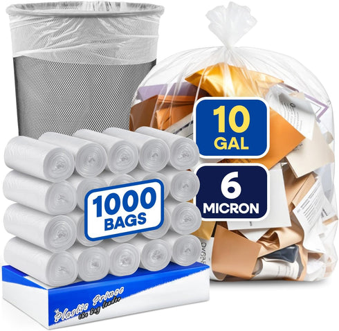 PLASTIC PRINCE 7-10 Gallon Trash Bags, Small Office Trash Bags, 6 Micron